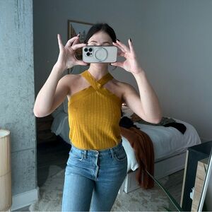 Yellow mango tank with crossed straps